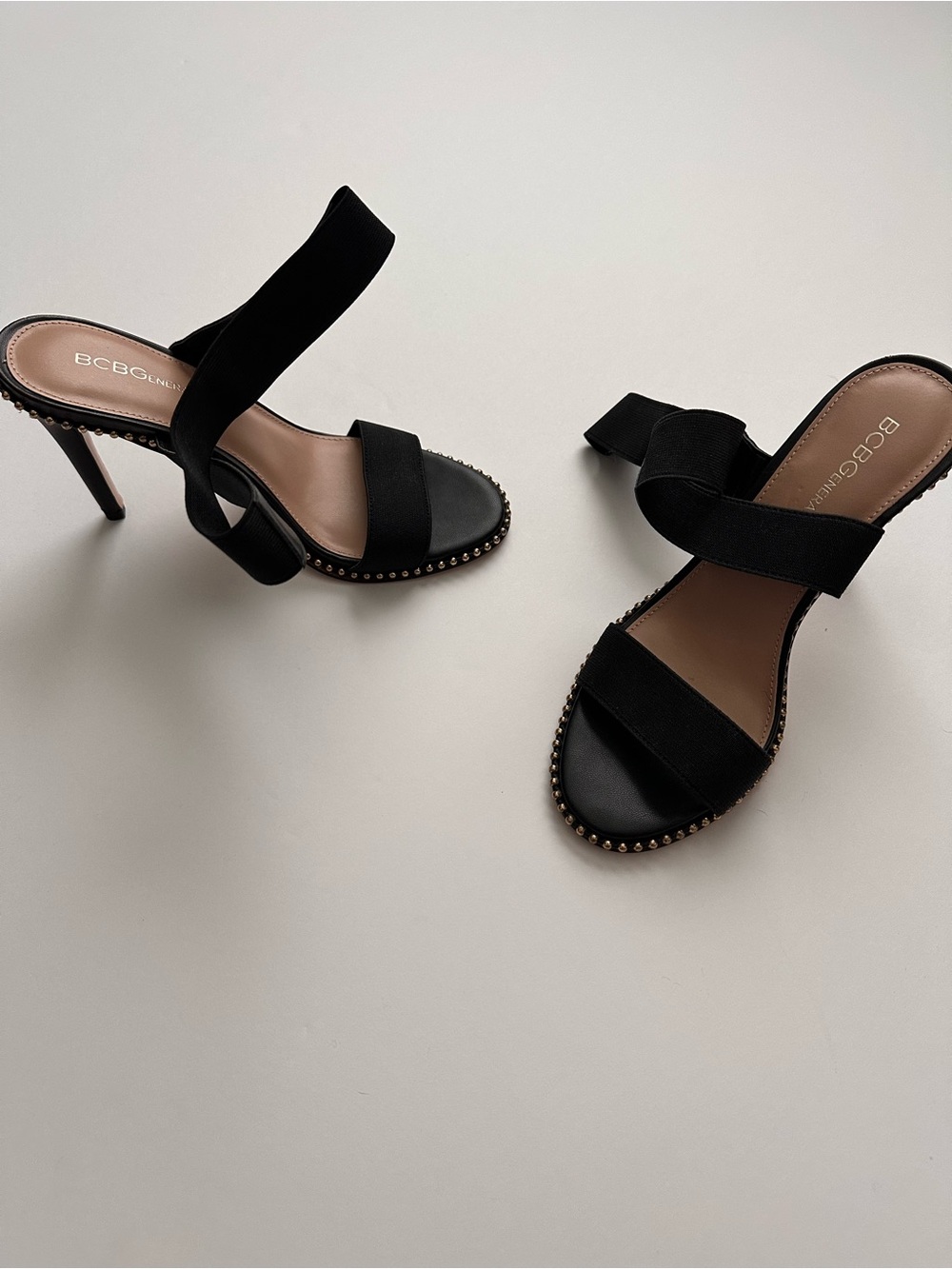 BCBG Black Studded Strap High Heel Sandals
